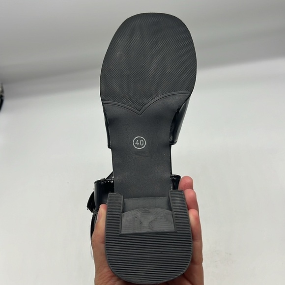 DONGFANGMEIZU - Double Strap Black Patent Square Toe Heeled Maryjane Size 40 - Picture 9 of 14